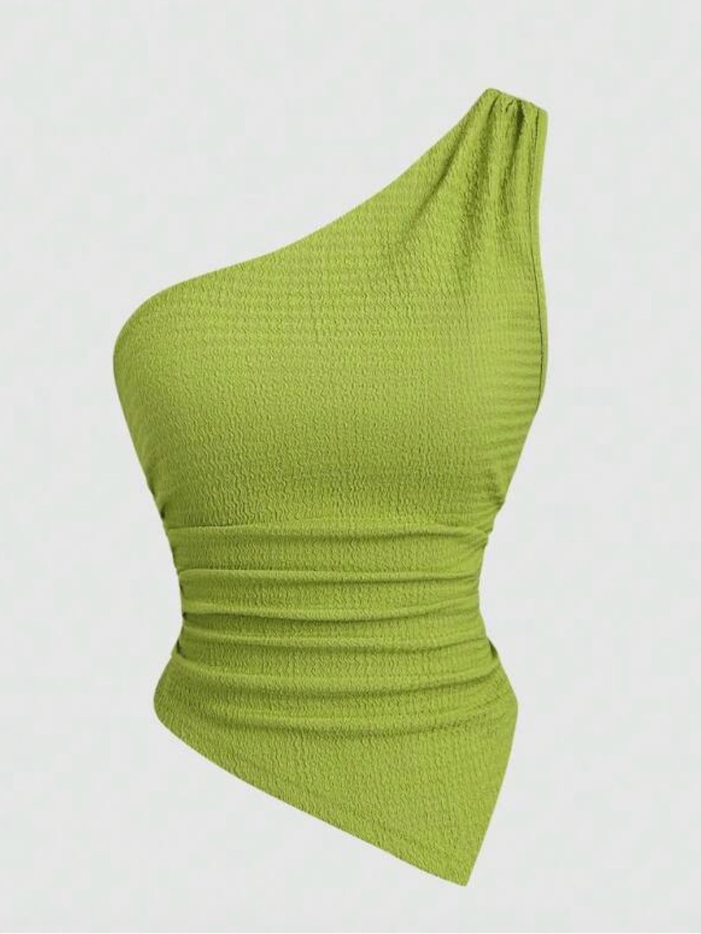 SHEIN One-Shoulder Ruched Asymmetrical Lime Top